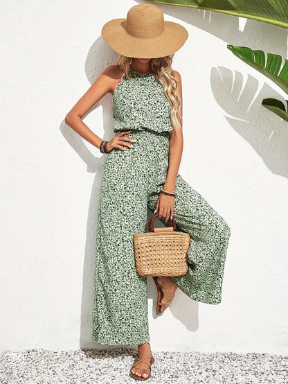 Women's Floral Print Summer Maxi Jumpsuit Halter Neck The Nichole Collection