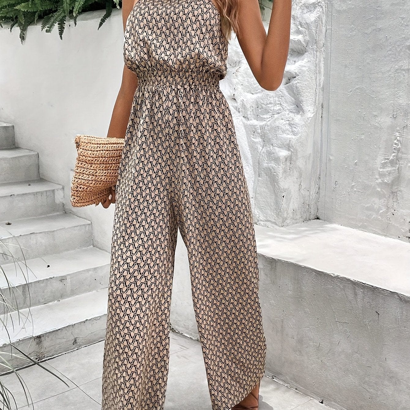 Women's Floral Print Summer Maxi Jumpsuit Halter Neck S / Multicolor 1 The Nichole Collection