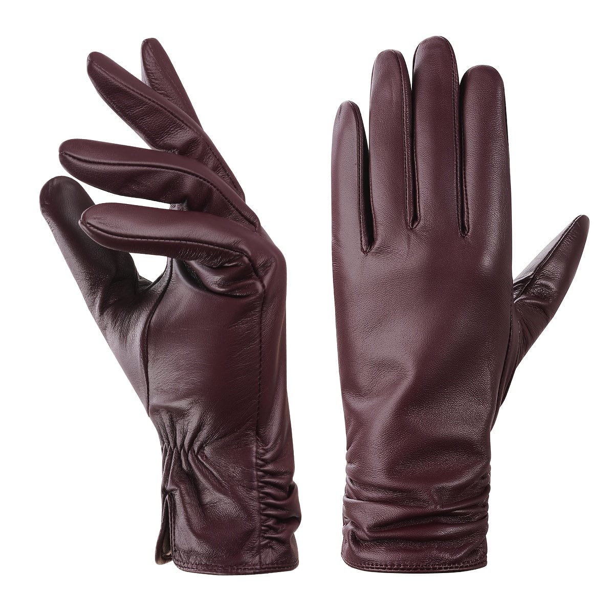 Women’s Genuine Sheepskin Winter Gloves – Windproof Thermal Touchscreen Gloves with Plush Full-Finger Coverage Wine Red / S The Nichole Collection