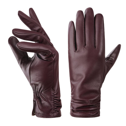 Women’s Genuine Sheepskin Winter Gloves – Windproof Thermal Touchscreen Gloves with Plush Full-Finger Coverage Wine Red / S The Nichole Collection