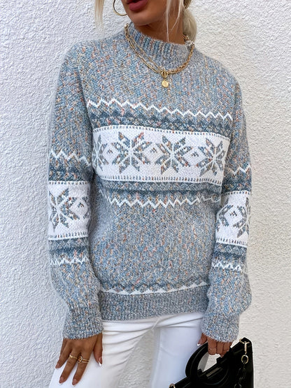 Women’s Geometric Pattern Round Neck Sweater Sweaters The Nichole Collection