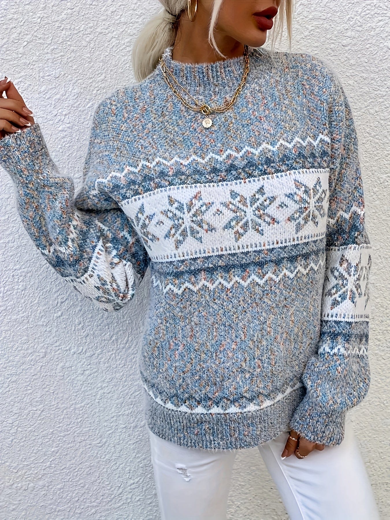 Women’s Geometric Pattern Round Neck Sweater Sweaters The Nichole Collection