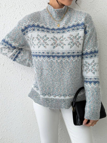 Women’s Geometric Pattern Round Neck Sweater Sweaters The Nichole Collection