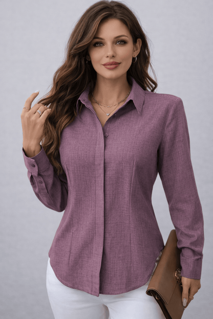 Women's H-Fit Form Fitting Single-Breasted Long Sleeve Shirt Shirts & Tops Purple / S The Nichole Collection