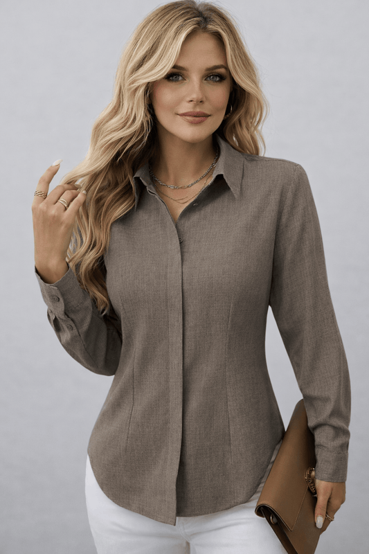 Women's H-Fit Form Fitting Single-Breasted Long Sleeve Shirt Shirts & Tops Linen / M The Nichole Collection