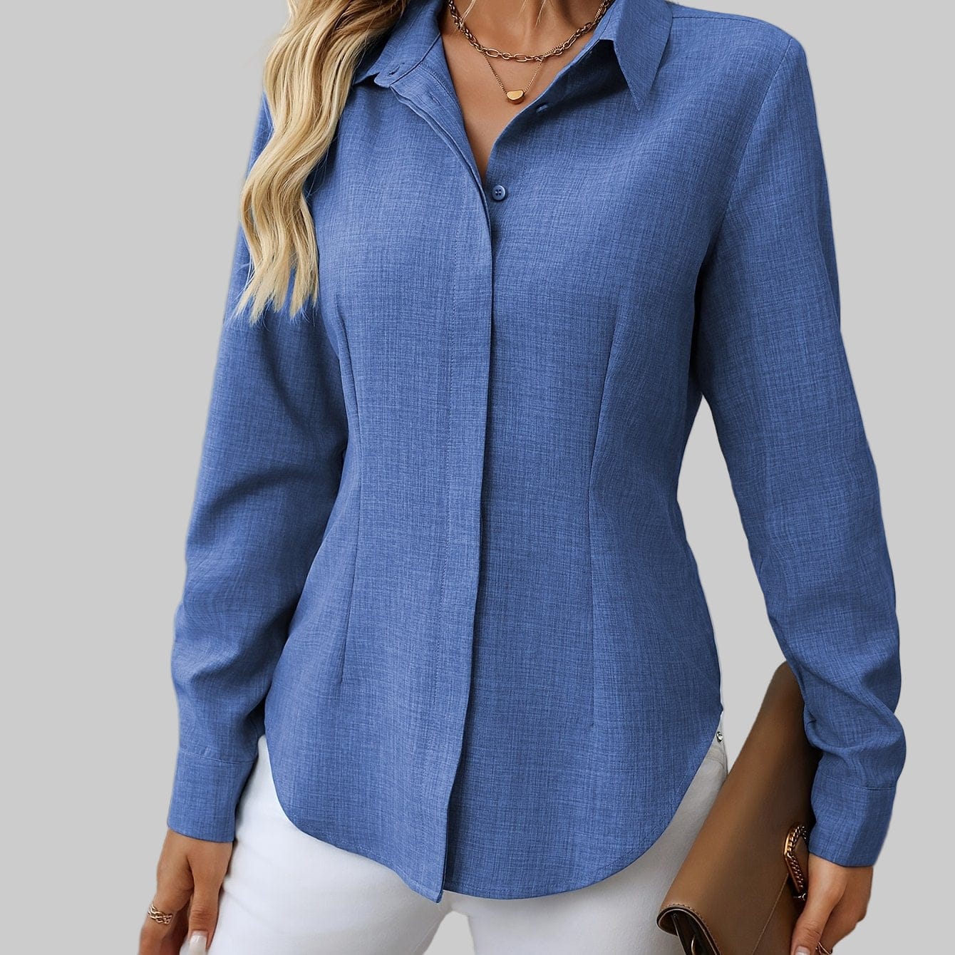 Women's H-Fit Single-Breasted Long Sleeve Shirt Shirts & Tops Sea Blue / L The Nichole Collection