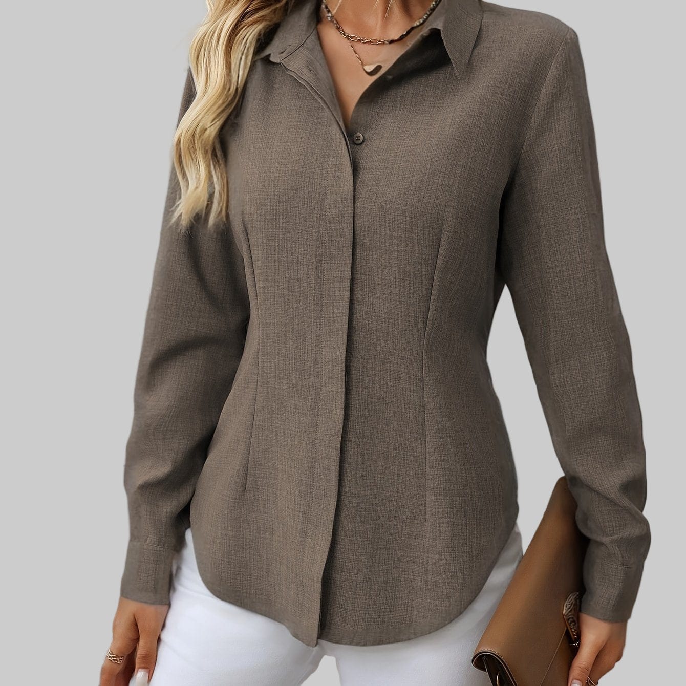 Women's H-Fit Single-Breasted Long Sleeve Shirt Shirts & Tops Linen / M The Nichole Collection