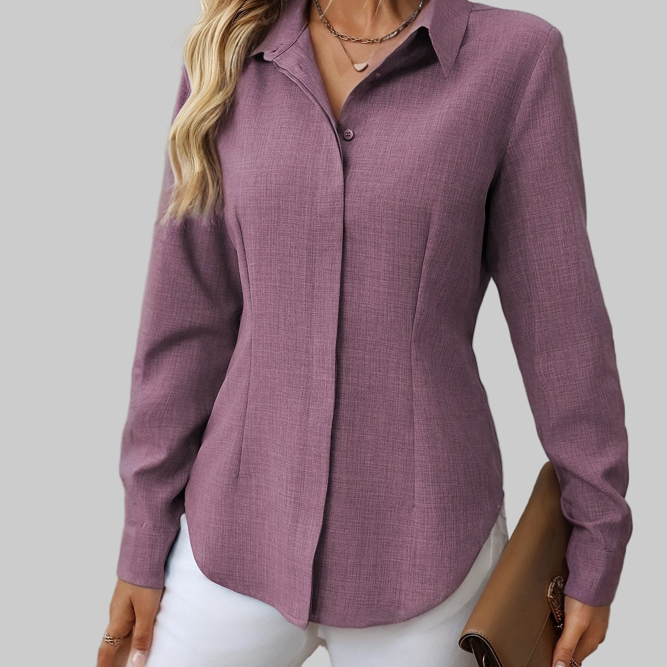 Women's H-Fit Single-Breasted Long Sleeve Shirt Shirts & Tops Purple / S The Nichole Collection