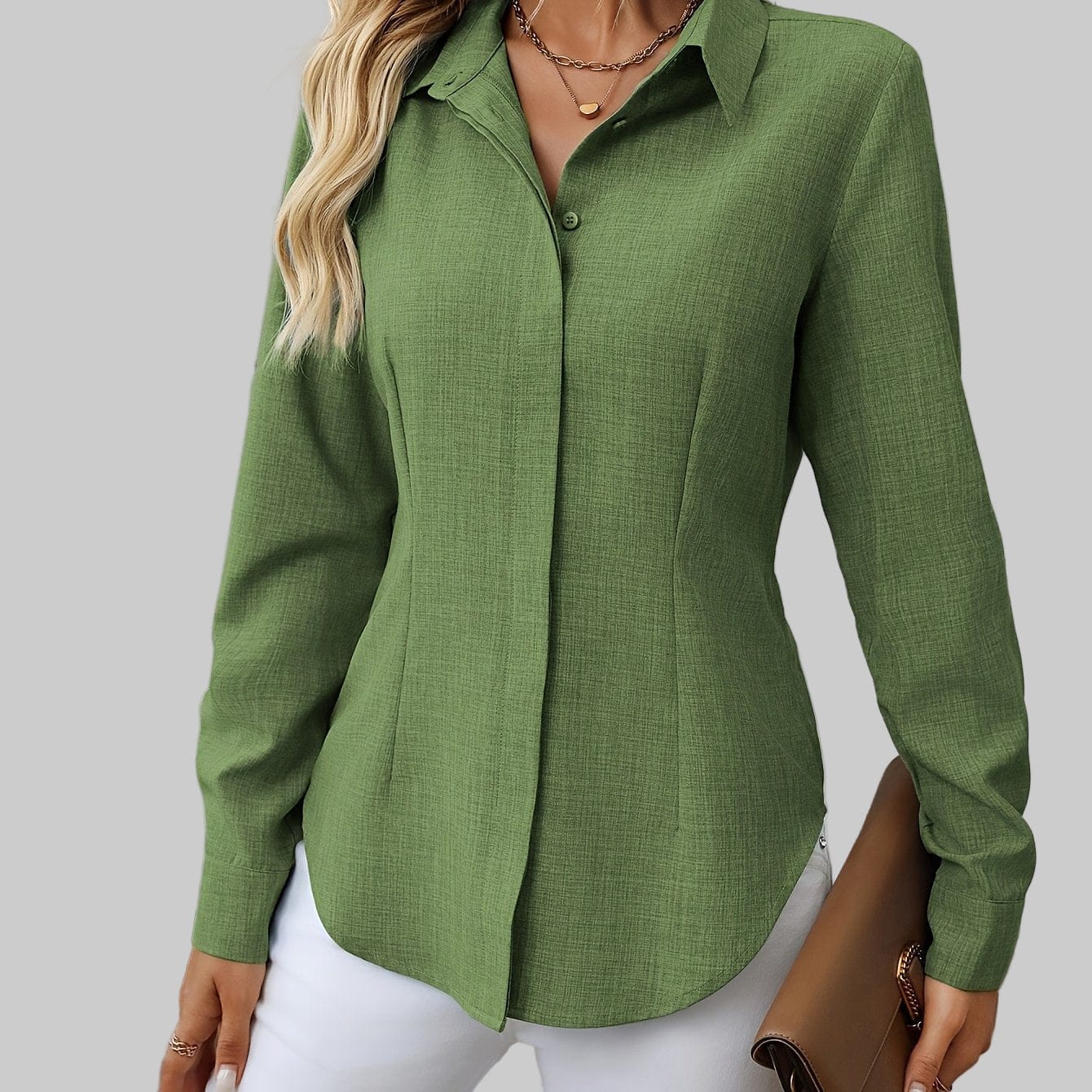 Women's H-Fit Single-Breasted Long Sleeve Shirt Shirts & Tops Green / XS The Nichole Collection
