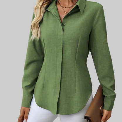 Women's H-Fit Single-Breasted Long Sleeve Shirt Shirts & Tops Green / XS The Nichole Collection