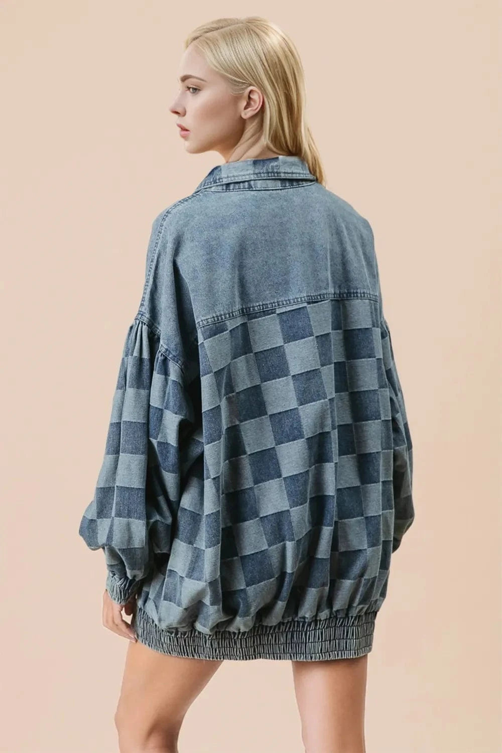 Women's Heavy Denim Checkered Button Up Jacket The Nichole Collection