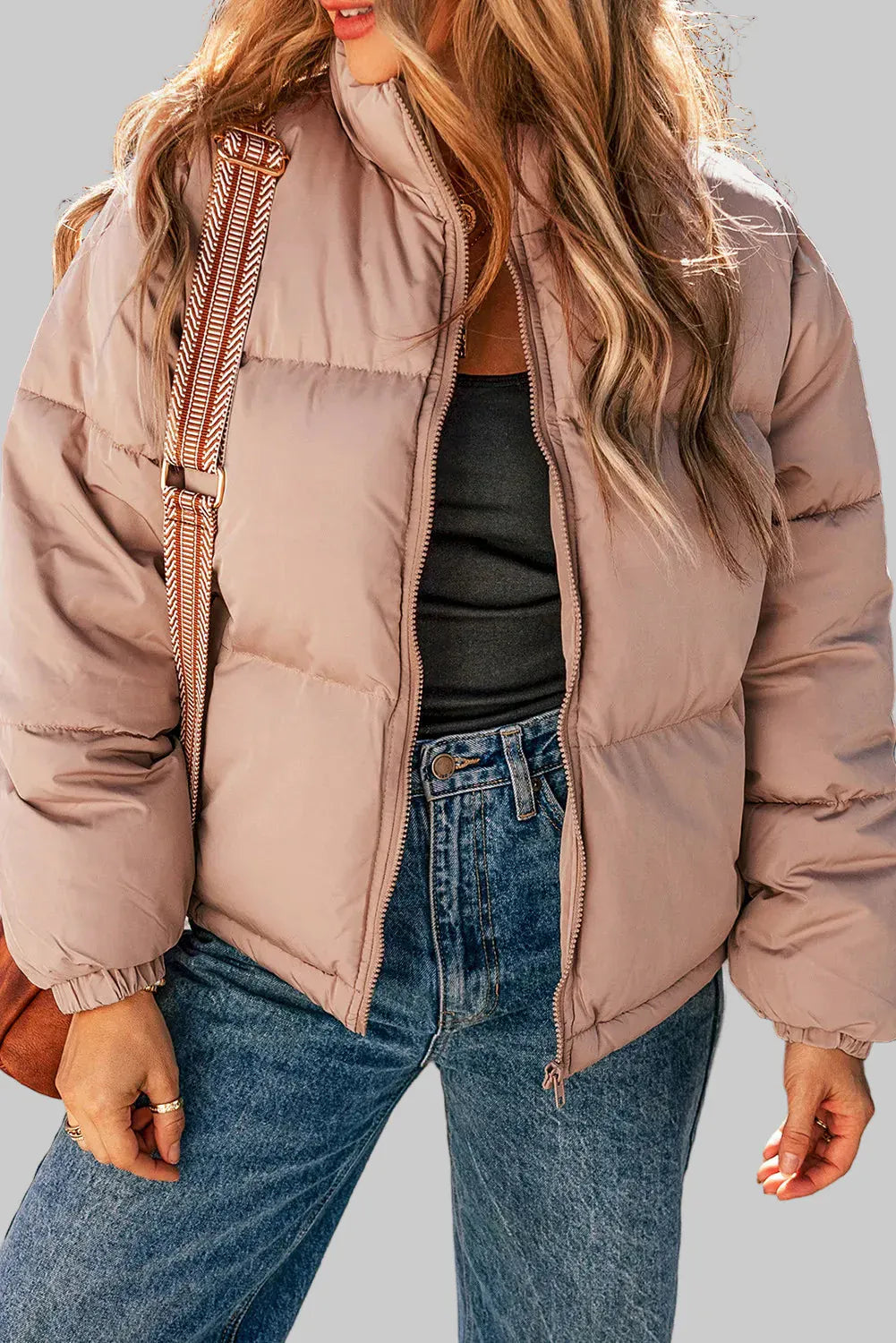 Women’s High Collar Zip-Up Long Sleeve Puff Winter Coat – Sleek Outerwear Coats The Nichole Collection