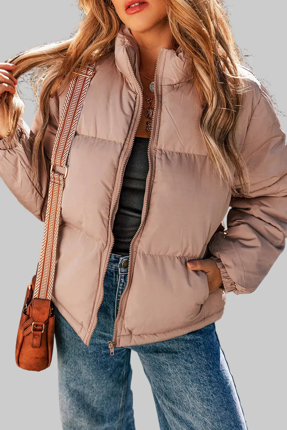 Women’s High Collar Zip-Up Long Sleeve Puff Winter Coat – Sleek Outerwear Coats The Nichole Collection