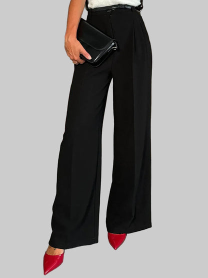 Women’s High-Waist Tailored Wide-Leg Pants – Desk-to-Dinner Elegance Dress Pants Black / S The Nichole Collection