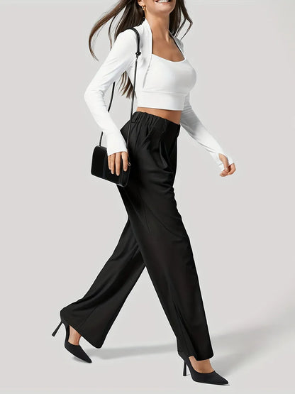 Women’s High-Waist Wide-Leg Pants with Pockets – Effortless Modern Elegance Dress Pants The Nichole Collection
