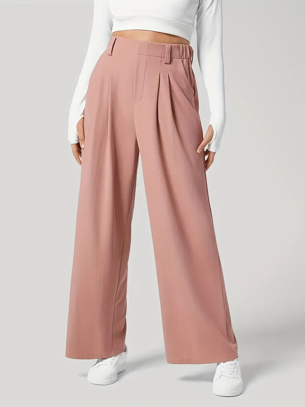 Women’s High-Waist Wide-Leg Pants with Pockets – Effortless Modern Elegance Dress Pants Pale Blush / XS The Nichole Collection