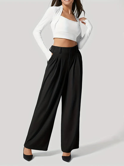 Women’s High-Waist Wide-Leg Pants with Pockets – Effortless Modern Elegance Dress Pants Black / XS The Nichole Collection