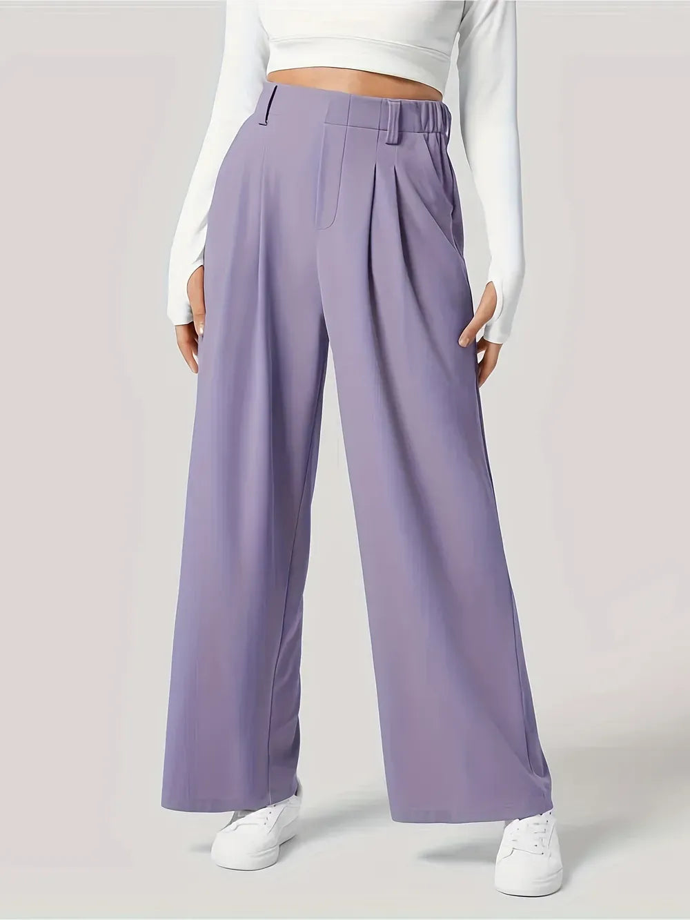 Women’s High-Waist Wide-Leg Pants with Pockets – Effortless Modern Elegance Dress Pants Lilac / XS The Nichole Collection
