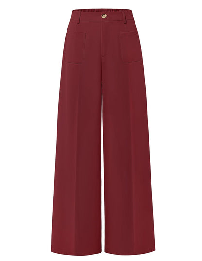 Women's High Waisted Business Casual Palazzo Pants With Pockets Small / Wine The Nichole Collection
