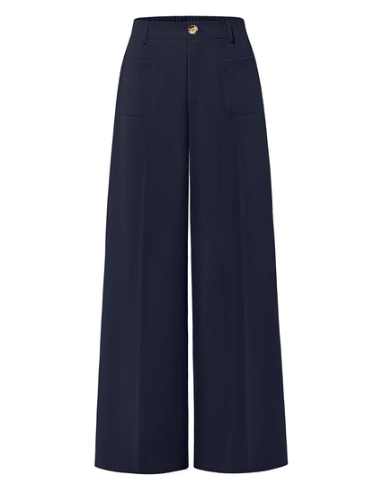 Women's High Waisted Business Casual Palazzo Pants With Pockets Small / Navy The Nichole Collection