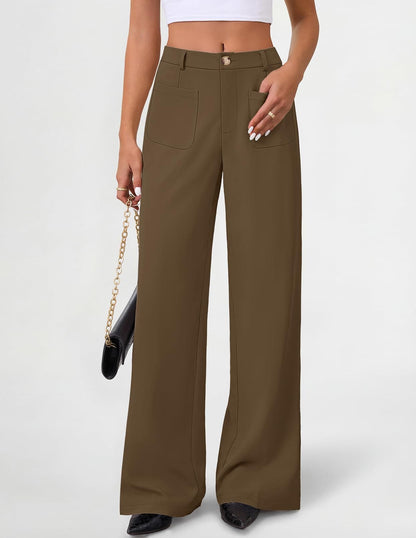 Women's High Waisted Business Casual Palazzo Pants With Pockets Small / Coffee The Nichole Collection
