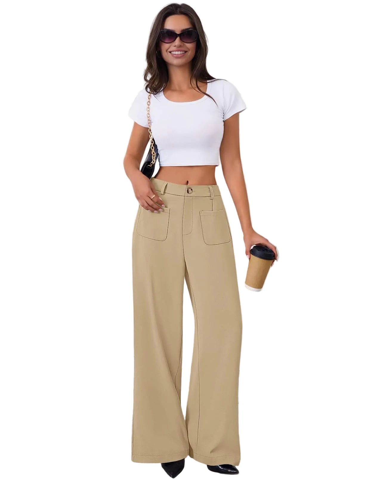 Women's High Waisted Business Casual Palazzo Pants With Pockets