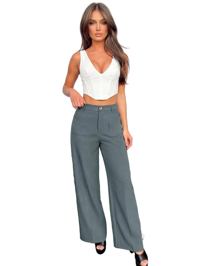 Women's High Waisted Business Casual Palazzo Pants With Pockets The Nichole Collection