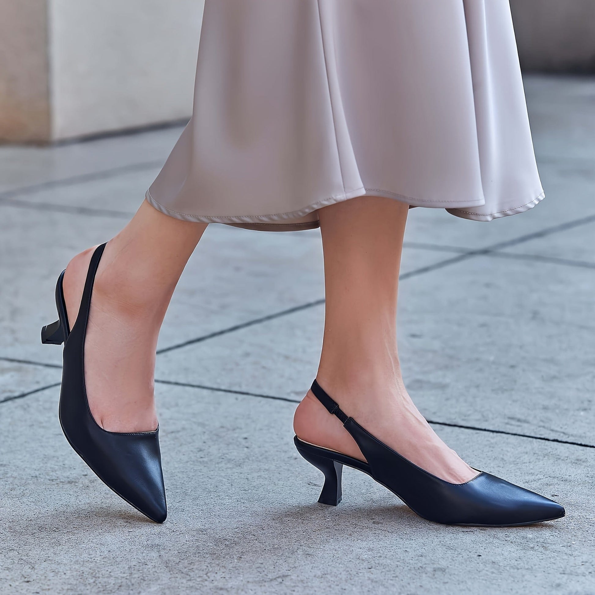 Women’s Kitten Heel Slingback Pumps – Pointed Toe Low Heel Dress Shoes Shoes The Nichole Collection
