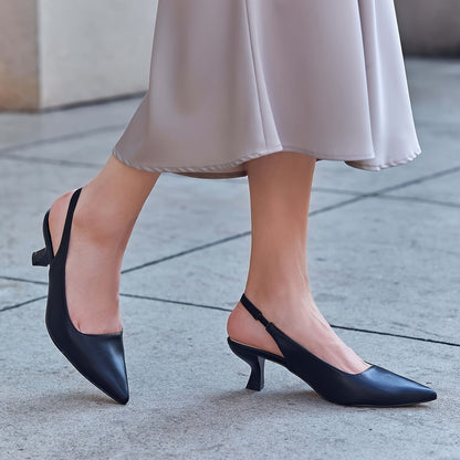 Women’s Kitten Heel Slingback Pumps – Pointed Toe Low Heel Dress Shoes Shoes The Nichole Collection