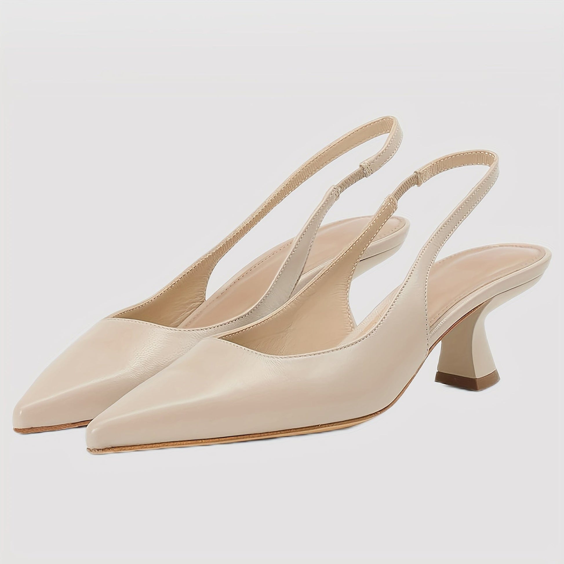 Women’s Kitten Heel Slingback Pumps – Pointed Toe Low Heel Dress Shoes Shoes Nude / US 6 The Nichole Collection