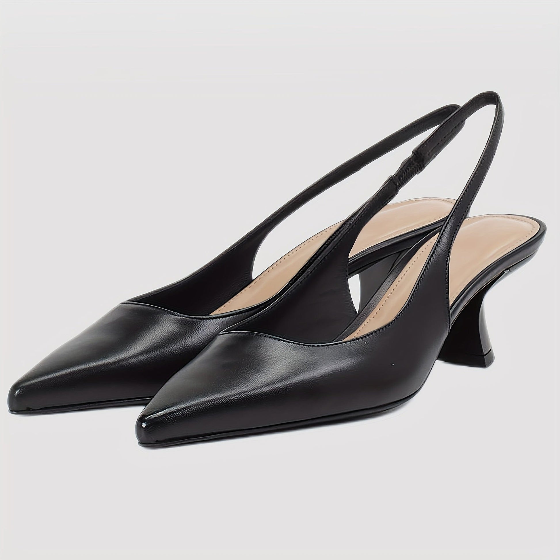 Women’s Kitten Heel Slingback Pumps – Pointed Toe Low Heel Dress Shoes Shoes Black / US 6 The Nichole Collection