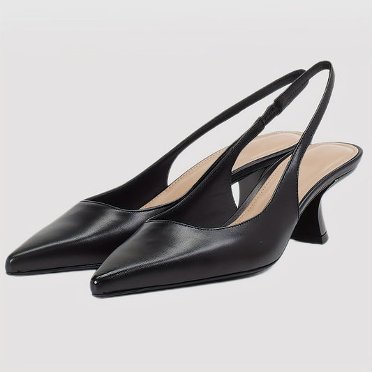 Women’s Kitten Heel Slingback Pumps – Pointed Toe Low Heel Dress Shoes Shoes Black / US 6 The Nichole Collection
