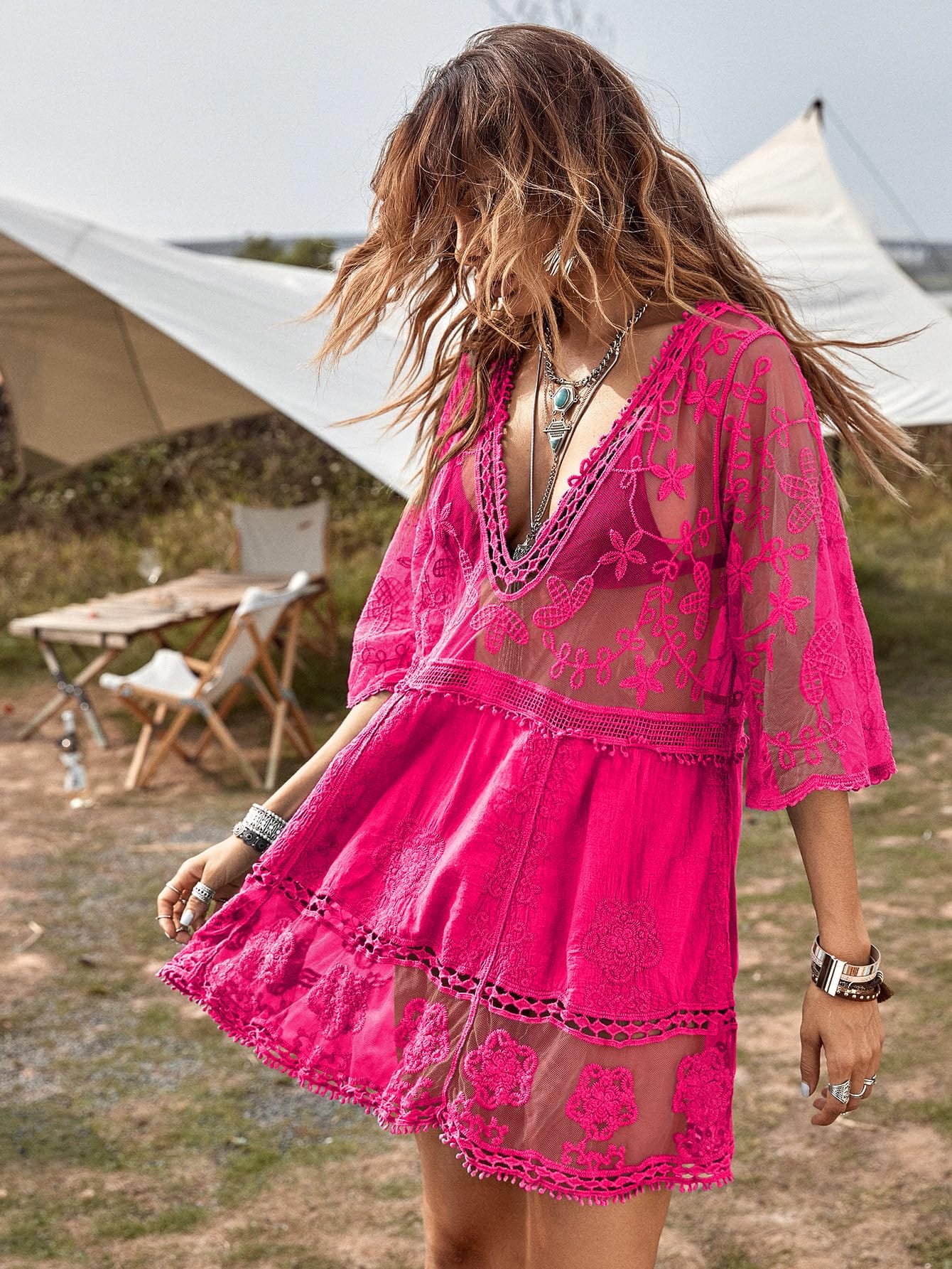 Women's Lace Bathing Suit Cover Up V-Neck The Nichole Collection