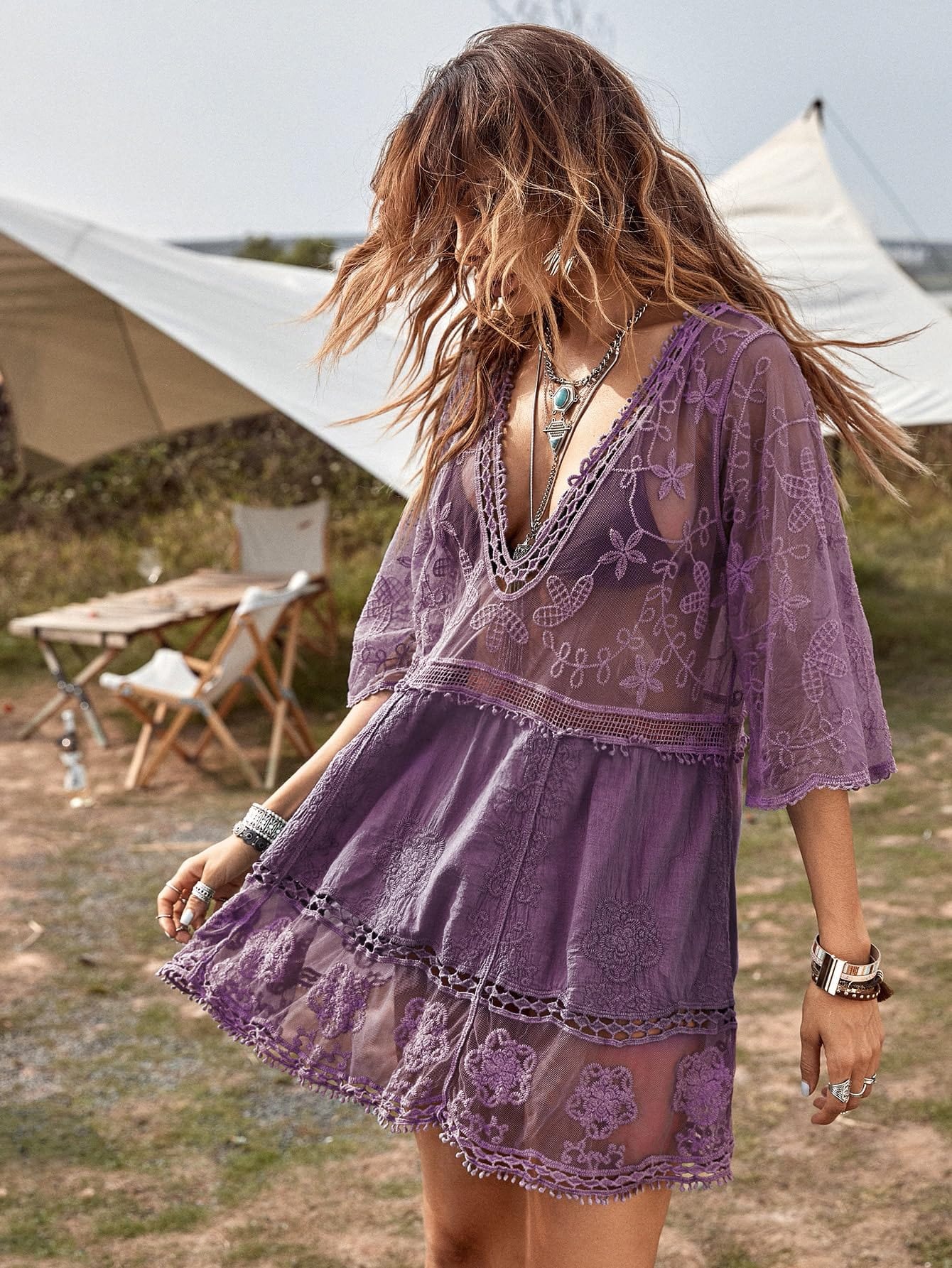 Women's Lace Bathing Suit Cover Up V-Neck The Nichole Collection