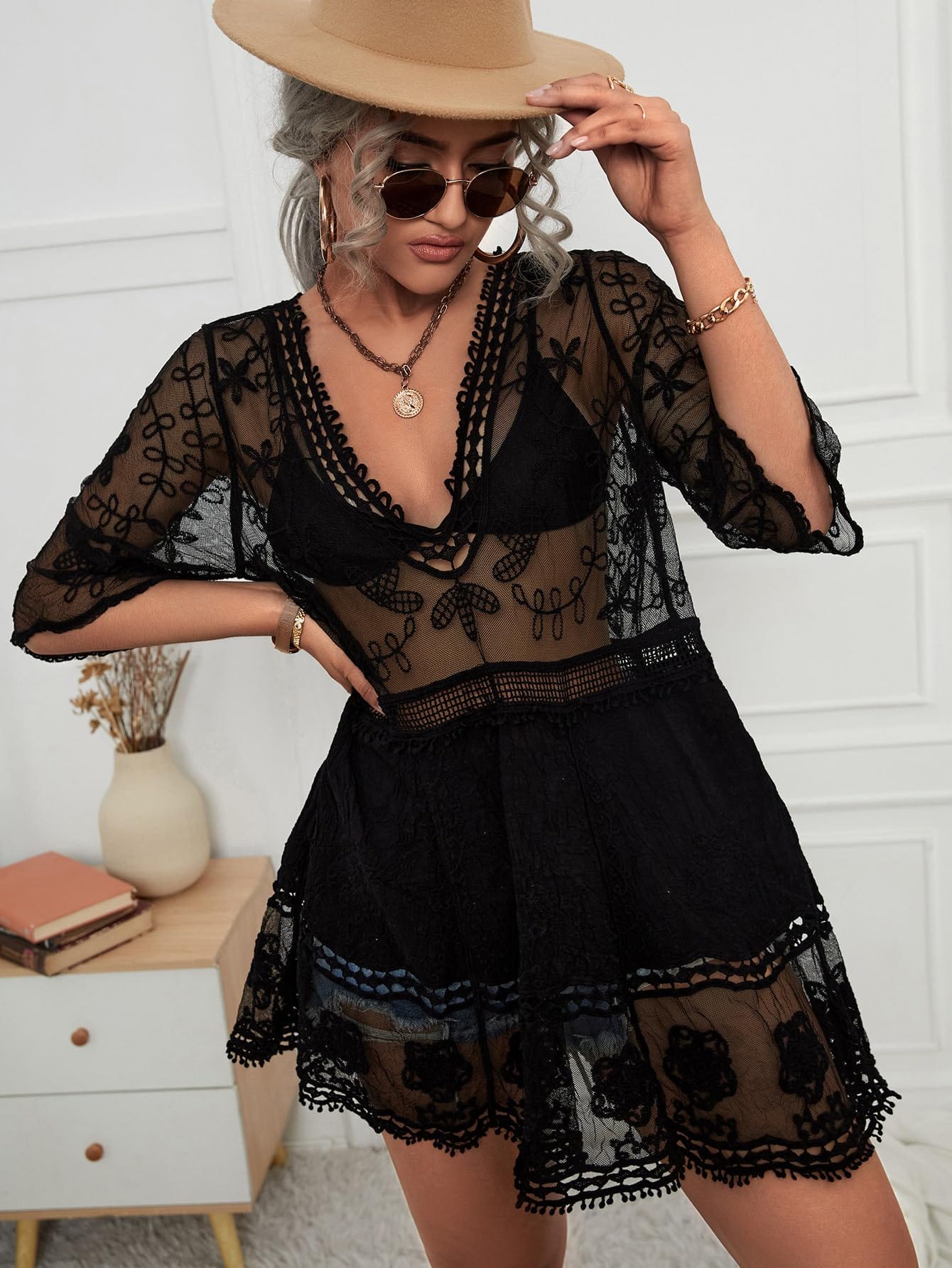Women's Lace Bathing Suit Cover Up V-Neck The Nichole Collection