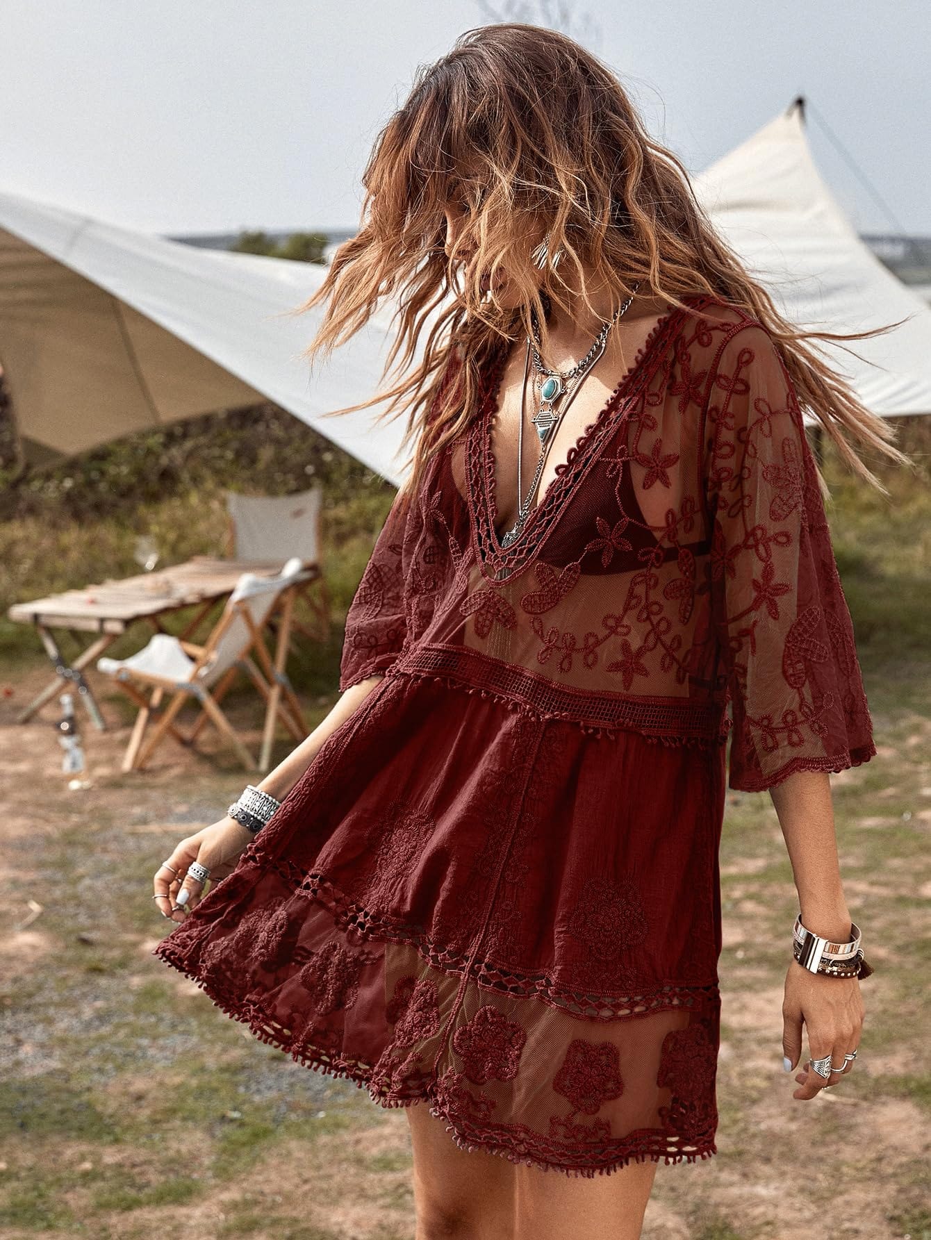 Women's Lace Bathing Suit Cover Up V-Neck The Nichole Collection