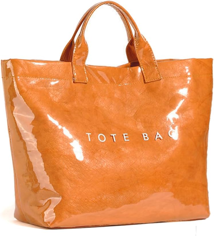 Women’s Large Letter Print Paper Tote Bag Totes Orange 2 The Nichole Collection