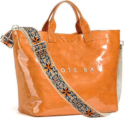 Women’s Large Letter Print Paper Tote Bag Totes Orange-2 The Nichole Collection