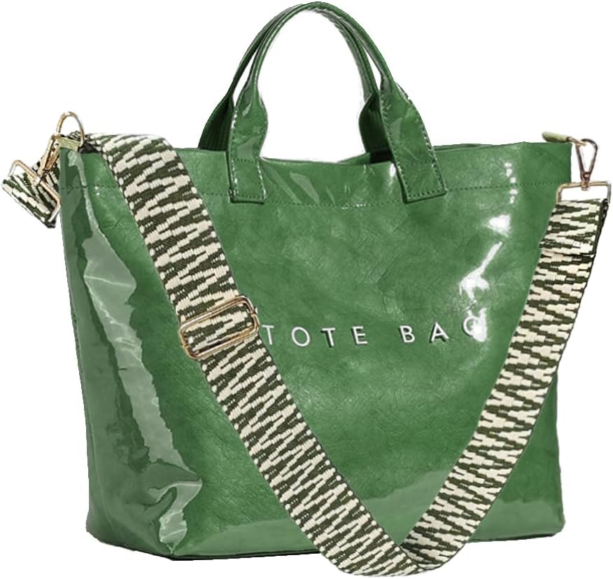 Women’s Large Letter Print Paper Tote Bag Totes Green 2 The Nichole Collection