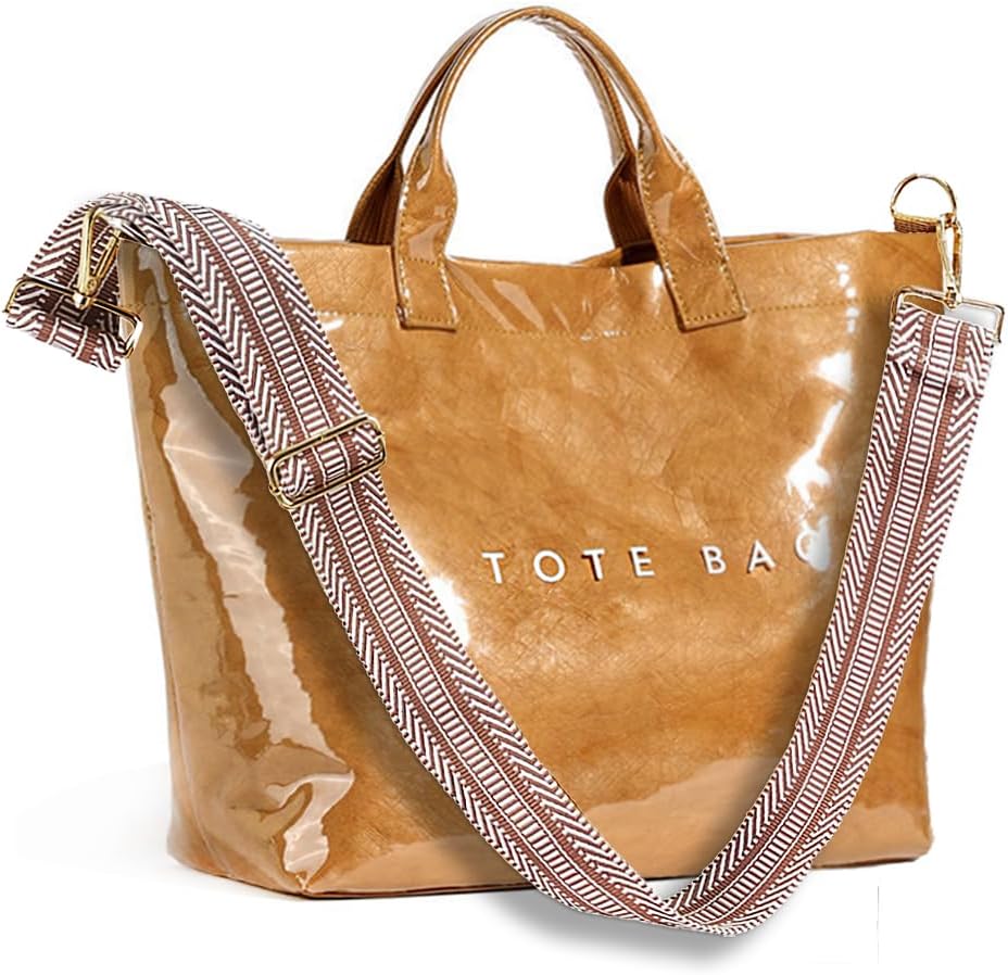 Women’s Large Letter Print Paper Tote Bag Totes Brown 2 The Nichole Collection