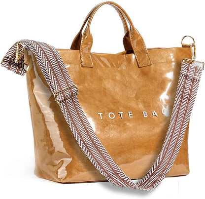 Women’s Large Letter Print Paper Tote Bag Totes Brown 2 The Nichole Collection