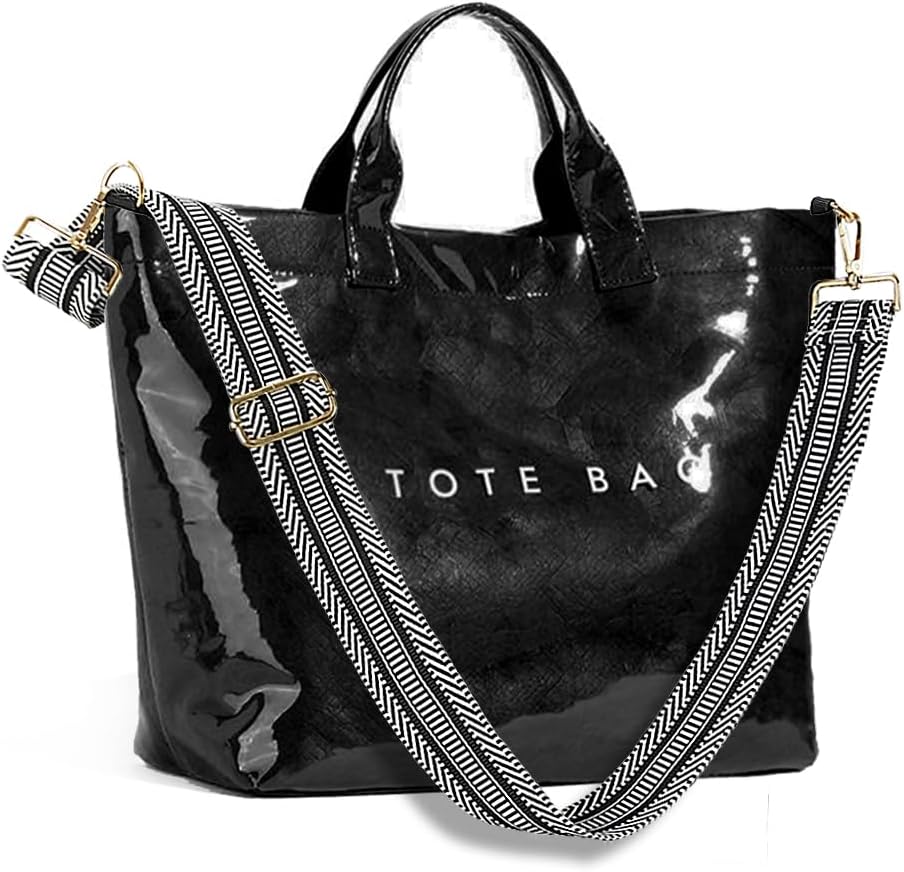 Women’s Large Letter Print Paper Tote Bag Totes Black 2 The Nichole Collection