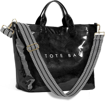 Women’s Large Letter Print Paper Tote Bag Totes Black 2 The Nichole Collection