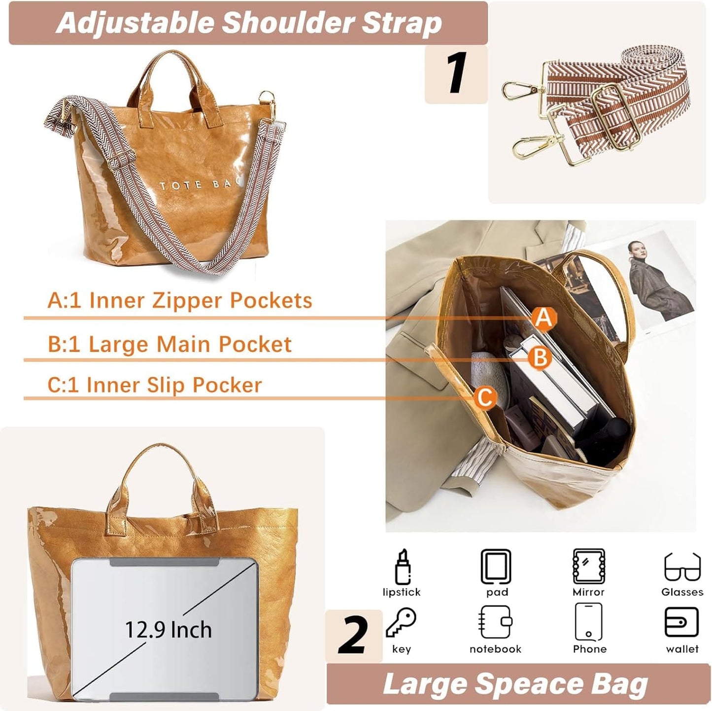 Women’s Large Letter Print Paper Tote Bag Totes The Nichole Collection