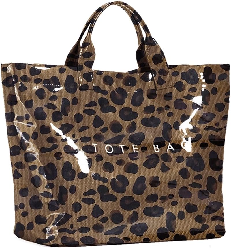 Women’s Large Letter Print Paper Tote Bag Totes Brown Leopard The Nichole Collection