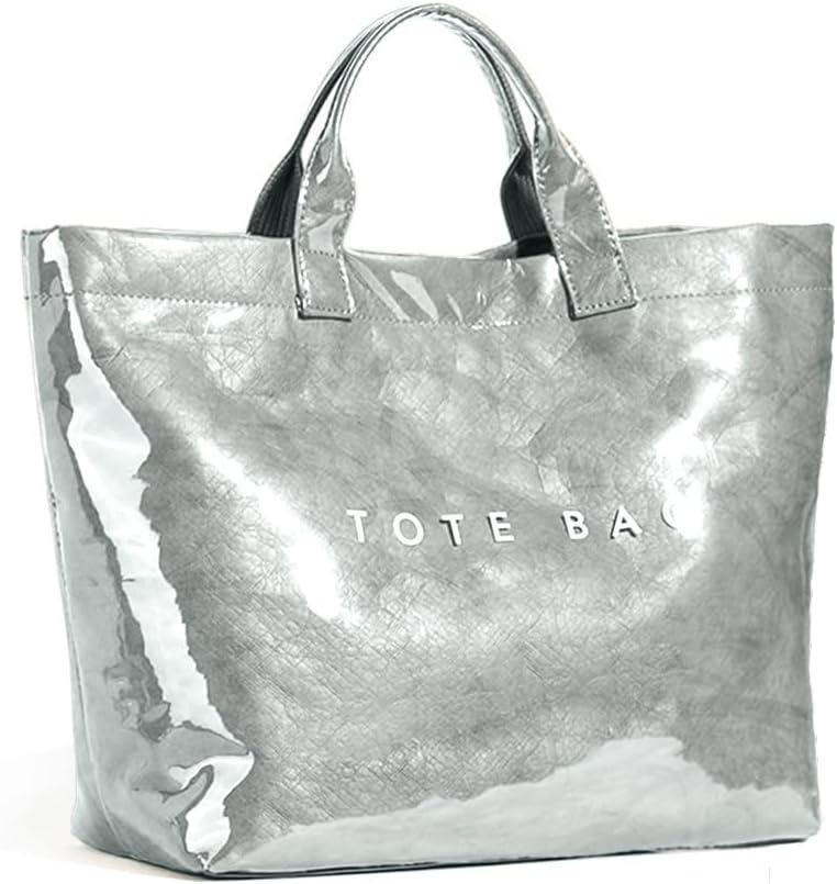 Women’s Large Letter Print Paper Tote Bag Totes Silver The Nichole Collection