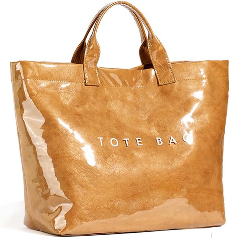 Women’s Large Letter Print Paper Tote Bag Totes Brown The Nichole Collection