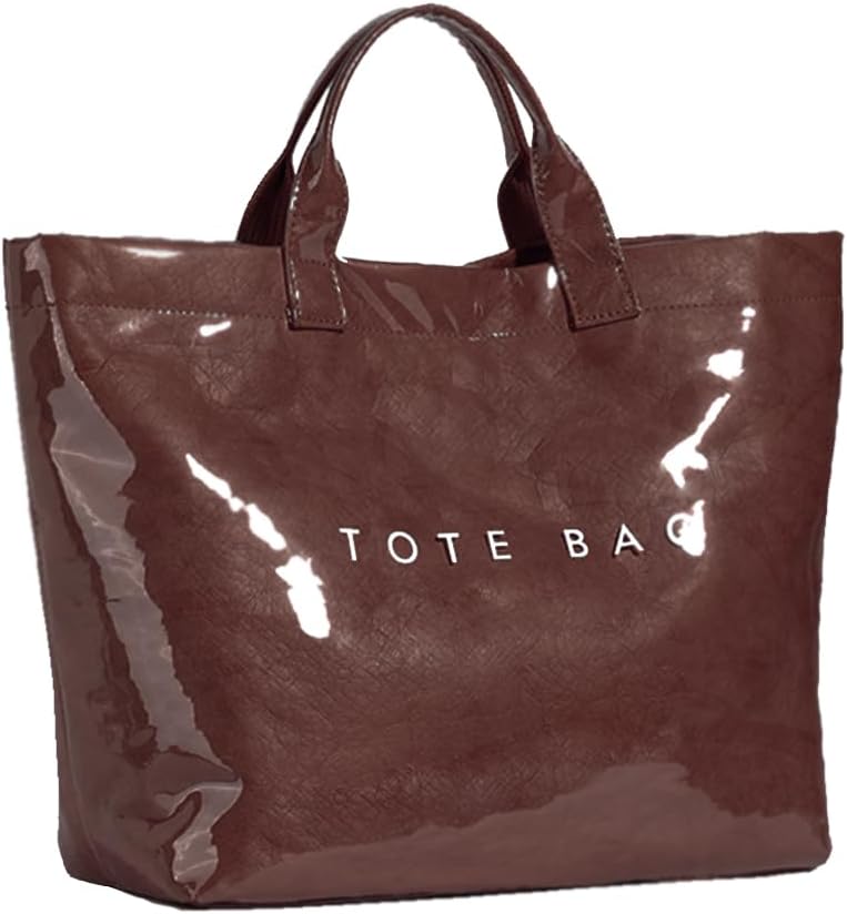 Women’s Large Letter Print Paper Tote Bag Totes Coffee The Nichole Collection
