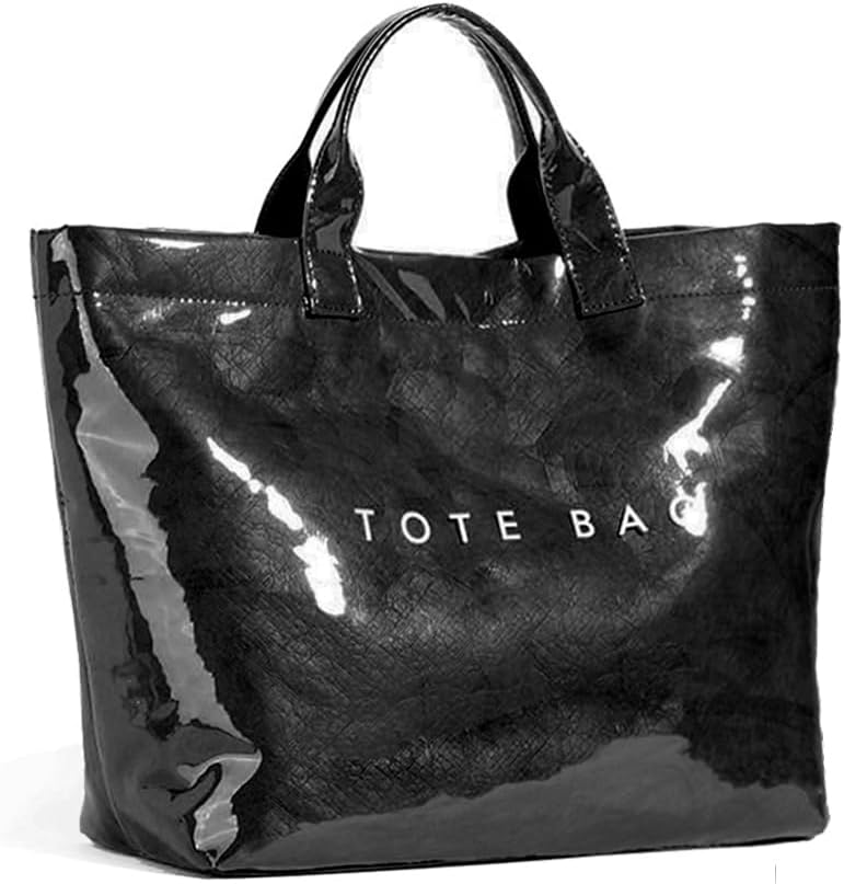 Women’s Large Letter Print Paper Tote Bag Totes Black The Nichole Collection