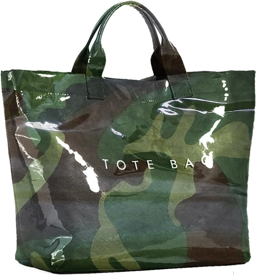 Women’s Large Letter Print Paper Tote Bag Totes Camouflage Green The Nichole Collection